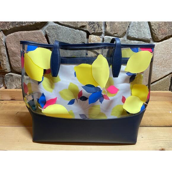 Kate Spade 3 Piece Lemon Zest Set. See thru bag tote, clip in bag and wallet - Picture 2 of 16